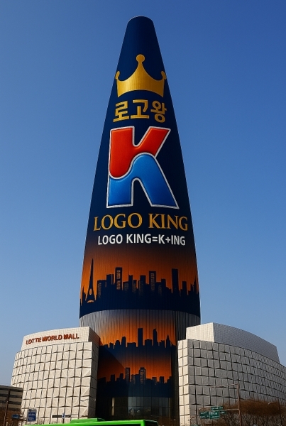 빌딩왕,롯데월드타워를 랩핑한 로고왕(KING LOGO) 가상이미지